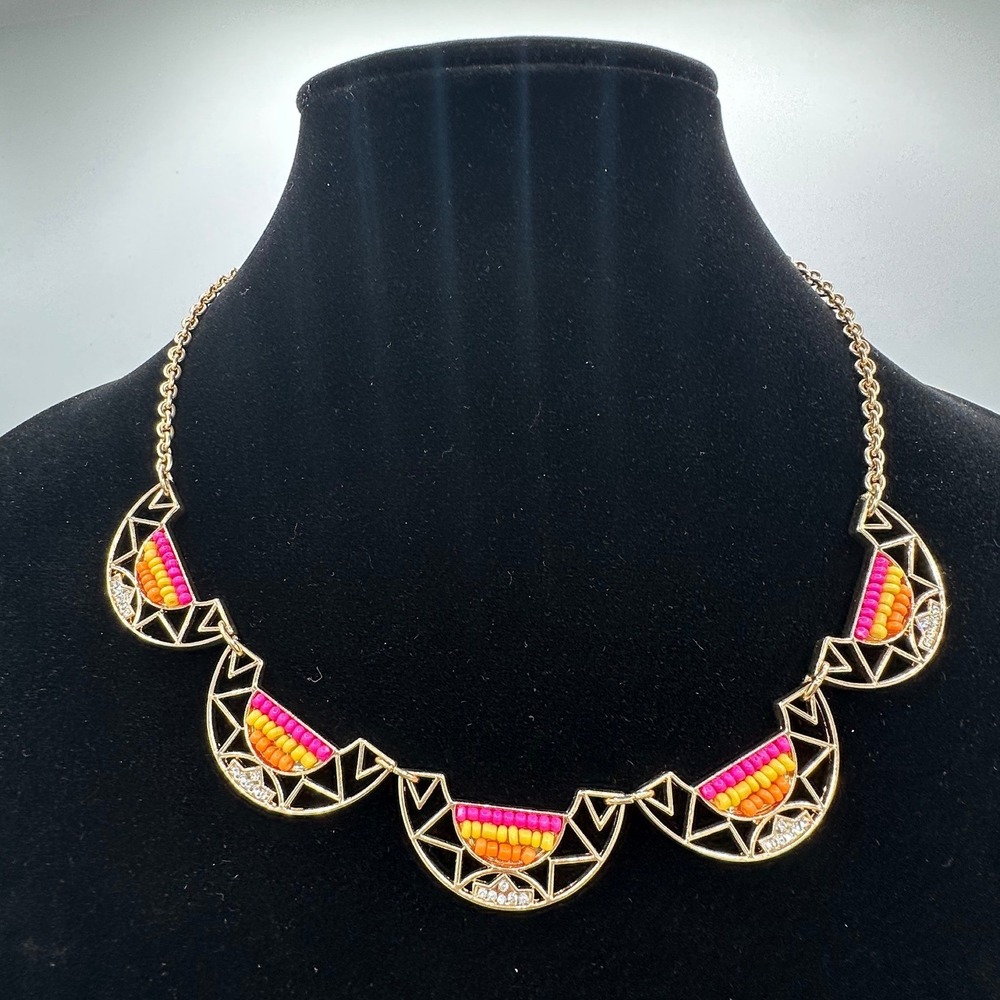 M. Haskell for INC Necklace Womens OS Pink Gold New Crescent Bead Statement Bib